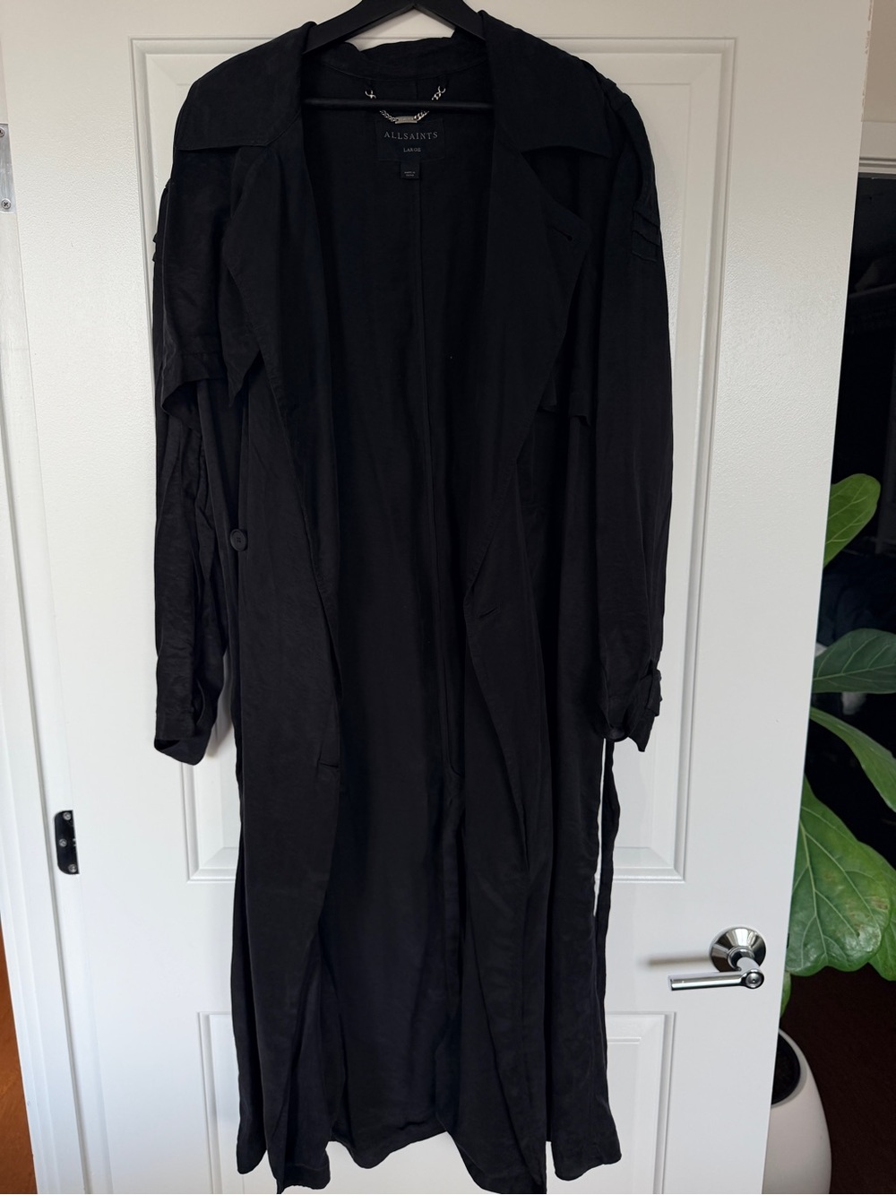 All Saints Black Long Trench Coat
